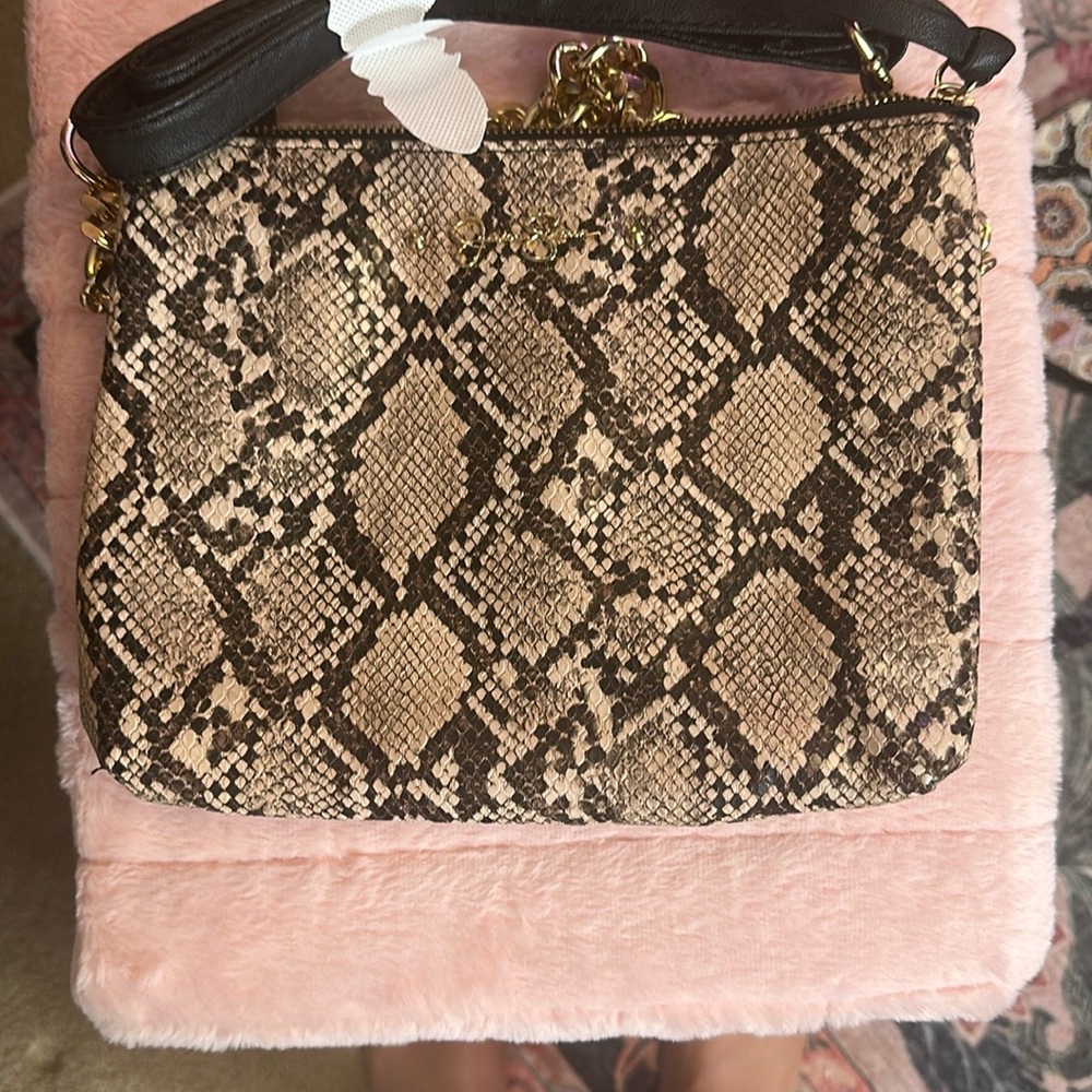 Jessica Simpson Brown and Cream Shoulder Bag with Snakeskin Pattern